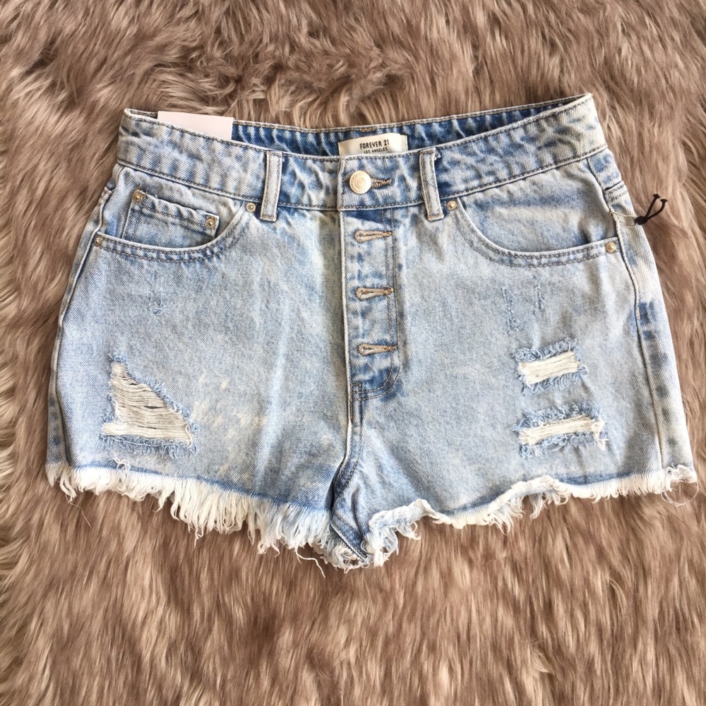 NWT Forever 21 Distressed High Rise Jean Shorts